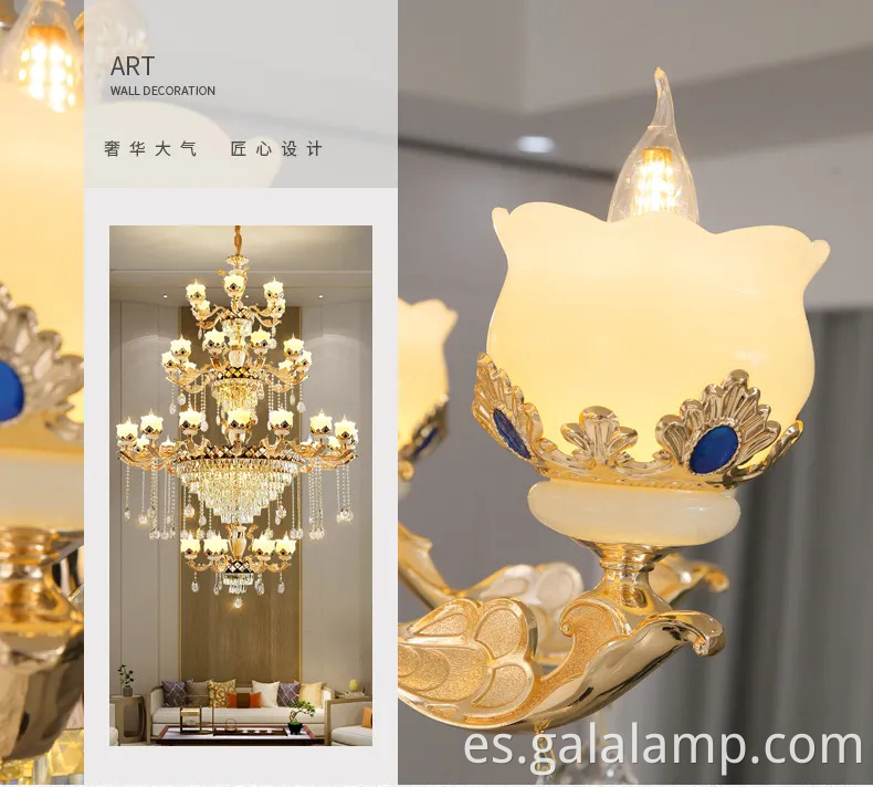 Jade natural de lujo europeo, lámpara de araña de cristal, faros de la sala de estar de villa